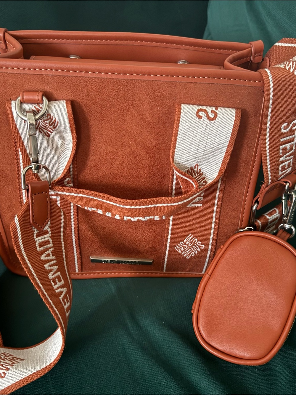 Rust Suede Tote with Logo Webbing Strap